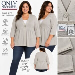 Only Necessities Women's 1X Sweater Beige V-Neck Single Button Knit Cardigan